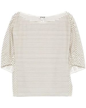 STAUD Striped Boat Neck Top - White