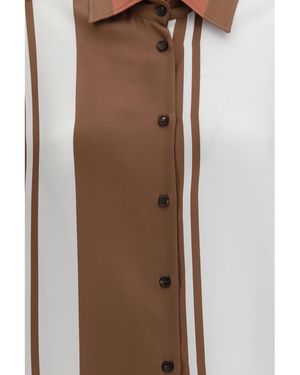 Kiton Long Striped Silk Shirt - Brown