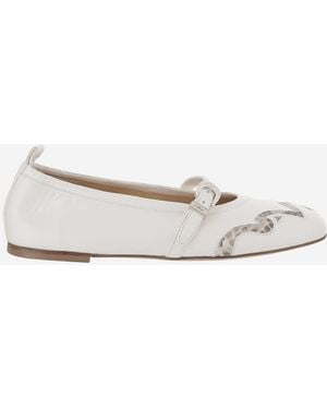 Sartore Ballerina Flats Nappa & Python - White
