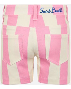 MC2 Saint Barth Girl Striped Print Denim Bermuda Cancun Short Pant - Pink