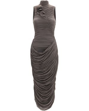Magda Butrym Draped High-Neck Midi Dress Cupro; Elastane - Brown