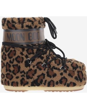 Moon Boot Ankle Boots Icon Low Fleece Animal Print Faux Fur - Brown