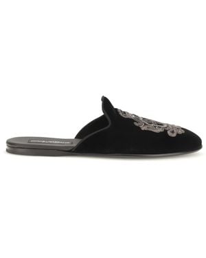 Dolce & Gabbana Velvet Slippers Loafers - Black