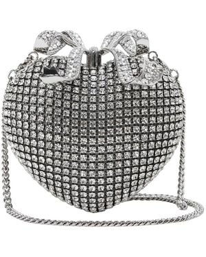 Self-Portrait Crystal Heart Clutch - Grey