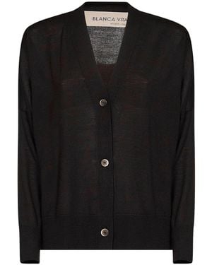 Blanca Vita Lightweight Wool Knit Cardigan - Black