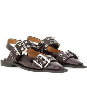 Ganni Ballet Flats With Buckle Recycled Polyester - White
