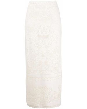 Valentino High-Waisted Heavy Lace Skirt - White