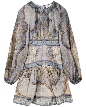 Zimmermann Wanderlust Cotton And Silk Mini Dress - Grey