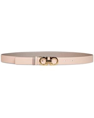 Ferragamo Two-Tone Leather Reversible Gancini Belt - White