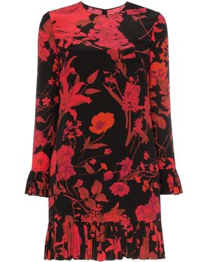 Valentino Floral Flounce Hem Silk Dress - Red
