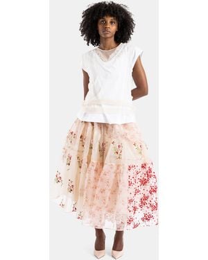 Simone Rocha Smocked Toffee Floral Taffeta Skirt - Pink