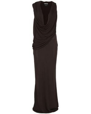Tom Ford Long Coffee-Colored Viscose Jersey Crêpe Draped Evening Gown With Cowl Neckline - Black