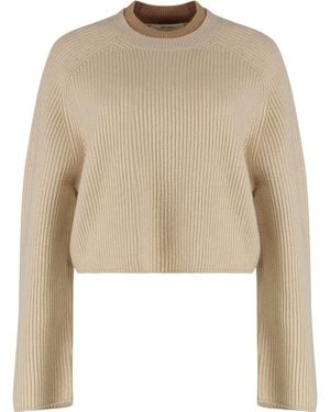 Max Mara Ribbed Knit Crop Top Wool Knitwear - Natural