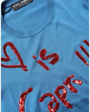 Dolce & Gabbana Silk Sequined Crewneck Pullover Jumper Clothing - Blue