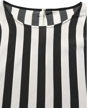 Dolce & Gabbana Stripes Round Neck Blouse Top Silk - Black