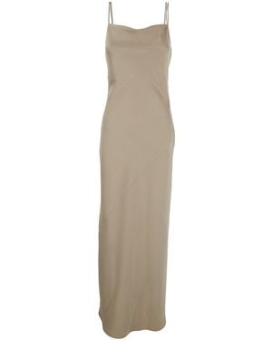 Le Plain Dress Long With Thin Straps And Pendants On The Back - Natural