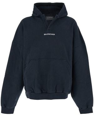 Balenciaga Hoodie With Logo Print On Front And Rear - Blue