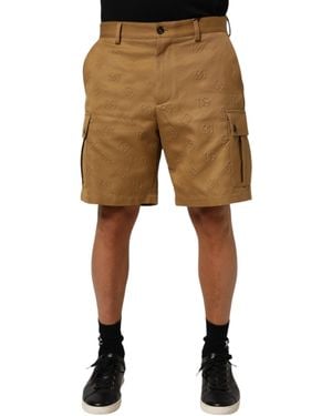 Dolce & Gabbana Brown Cotton Stretch Logo Cargobermuda Shorts - Natural