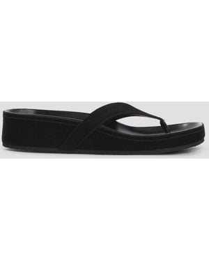 Phoebe Philo Round Flip Flop Suede Leather Shoe - Black