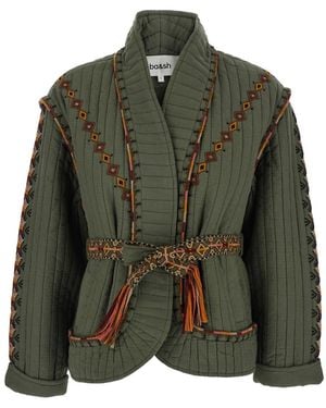 Ba&sh Jacket Cocoon With Front Zip Closure For Cotton Outerwear - Green