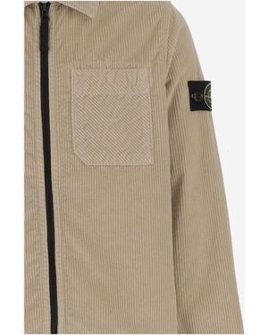 Stone Island Stretch Cotton Blend Velvet Shirt - Natural