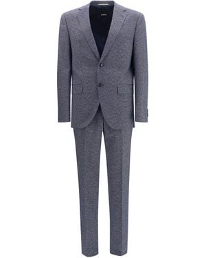 BOSS Striped Viscose And Cotton Blend Suit Suits - Blue