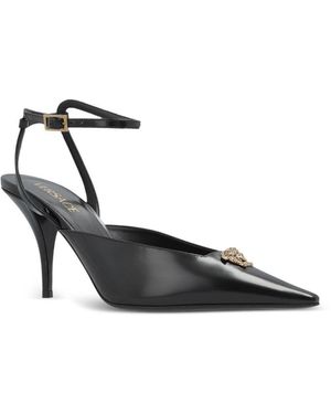 Versace La Medusa Patent Calf Leather Pointed Slingback With La Medusa Hardware - White
