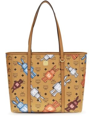 MCM Toni Printed Canvas Tote Bag - White