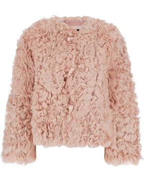Le Plain Collarless Fur Jacket With Front Toggle Closure - Pink