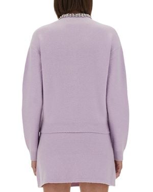 Self-Portrait Knitted Cardigan With Crystals Viscose Sweaters - Purple
