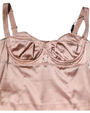 Dolce & Gabbana Blush Silk Satin Bustier Midi Bodycon Dress - Pink
