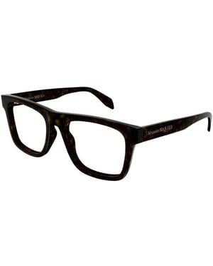 McQueen Eyeglasses Square Full Rim, Havana Frame And Clear Demo Lens Am0357O002 Default Title - Black