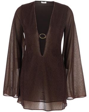 Oséree Caftan Deep V-Neck Semi-Transparent - Brown
