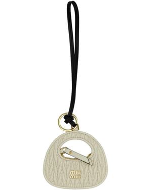 Miu Miu Ivory Leather Keyring - Metallic