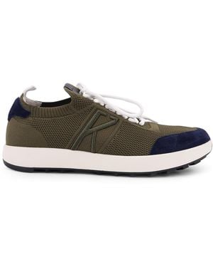Kiton Low-Top Mesh Sneakers With Suede Profiles - Green