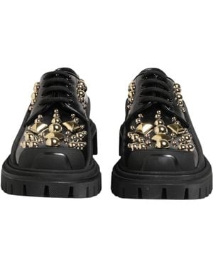 Dolce & Gabbana Leather Jewelled Crystals Derby Shoes 100Lf - Black