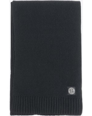 Stone Island Wool Blend Scarf With Logo - Black