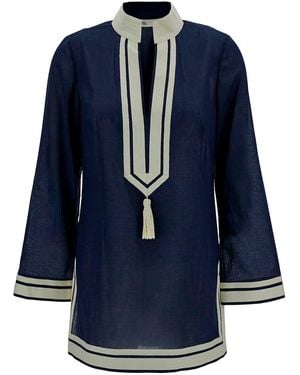 Tory Burch Tunic With Contrasting Details And Tassel - Blue