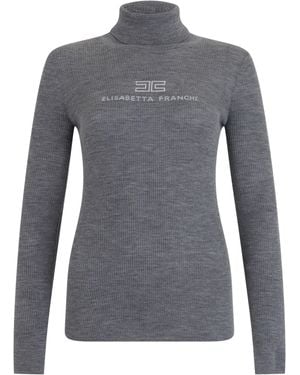 Elisabetta Franchi High Collar Jumper Wool - Grey