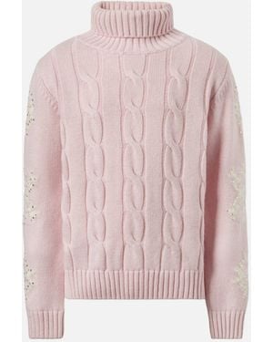 MC2 Saint Barth Adler Jr Turtleneck Cable-Knit With Snowflake Rhinestone Embellishments - Pink