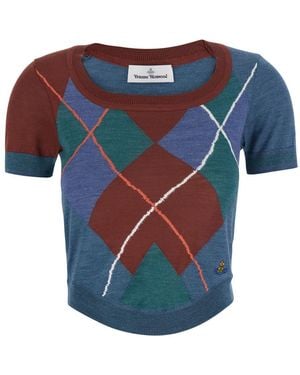 Vivienne Westwood Wool Crop Top With Argyle Motif - Blue