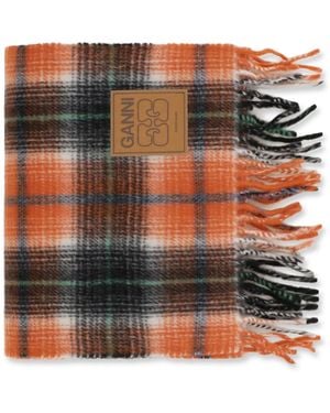Ganni Checked Wool Scarf Ovis Aries Scarfs - Orange