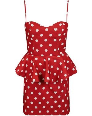 Fiorucci Polka Dot Crepe Peplum Mini Dress Polyester Abito - Red