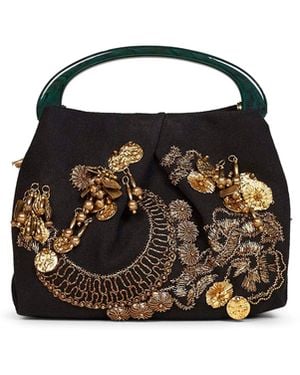 Dries Van Noten Crispino709 Small Embroidered Pleated Bag - Black
