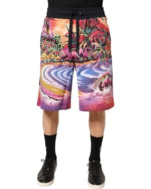 Dolce & Gabbana Graphic Print Cotton Bermuda Shorts - Red
