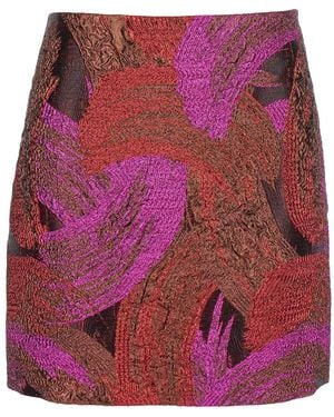 Le Plain Fuchsia Mini Skirt With All-Over Broccato Motif And Concealed Rear Zip Closure - Purple