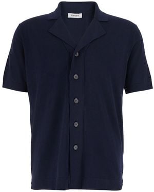 Kangra Shirt With Notched Revers Collar And Short Sleeves - Blue