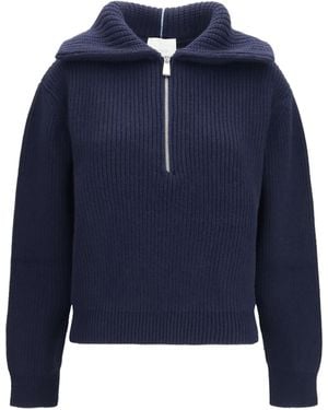 Malo Cashmere High-Neck Zip Sweater Kashmir/Capra Hircus Polo Shirts - Blue
