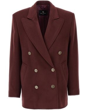 Etro Double-Breasted Blazer Wool Blazer, Suits - Purple