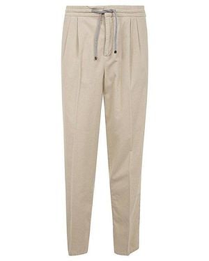 Brunello Cucinelli Limestone Cotton Drawstring Trousers - Natural